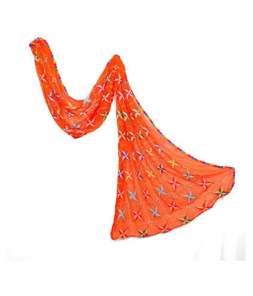     			Raj Orange Chiffon Phulkari Dupatta