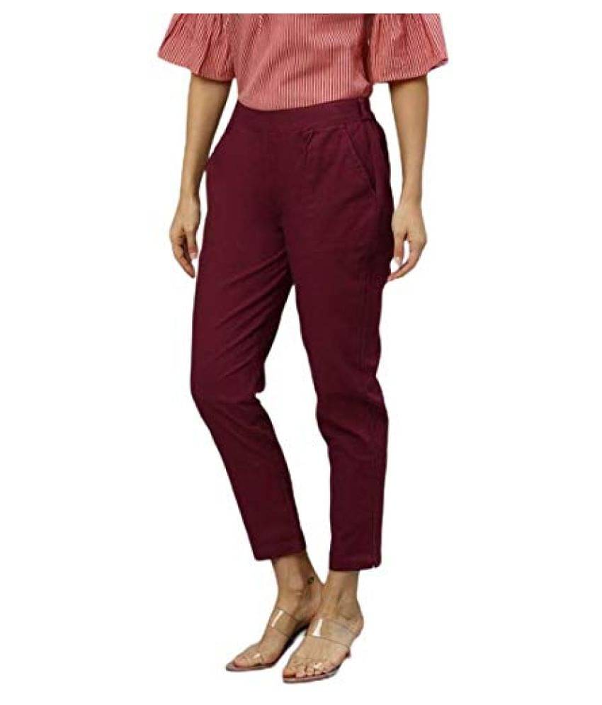     			Yash Gallery Cotton Straight Women's Casual Pants ( Maroon )