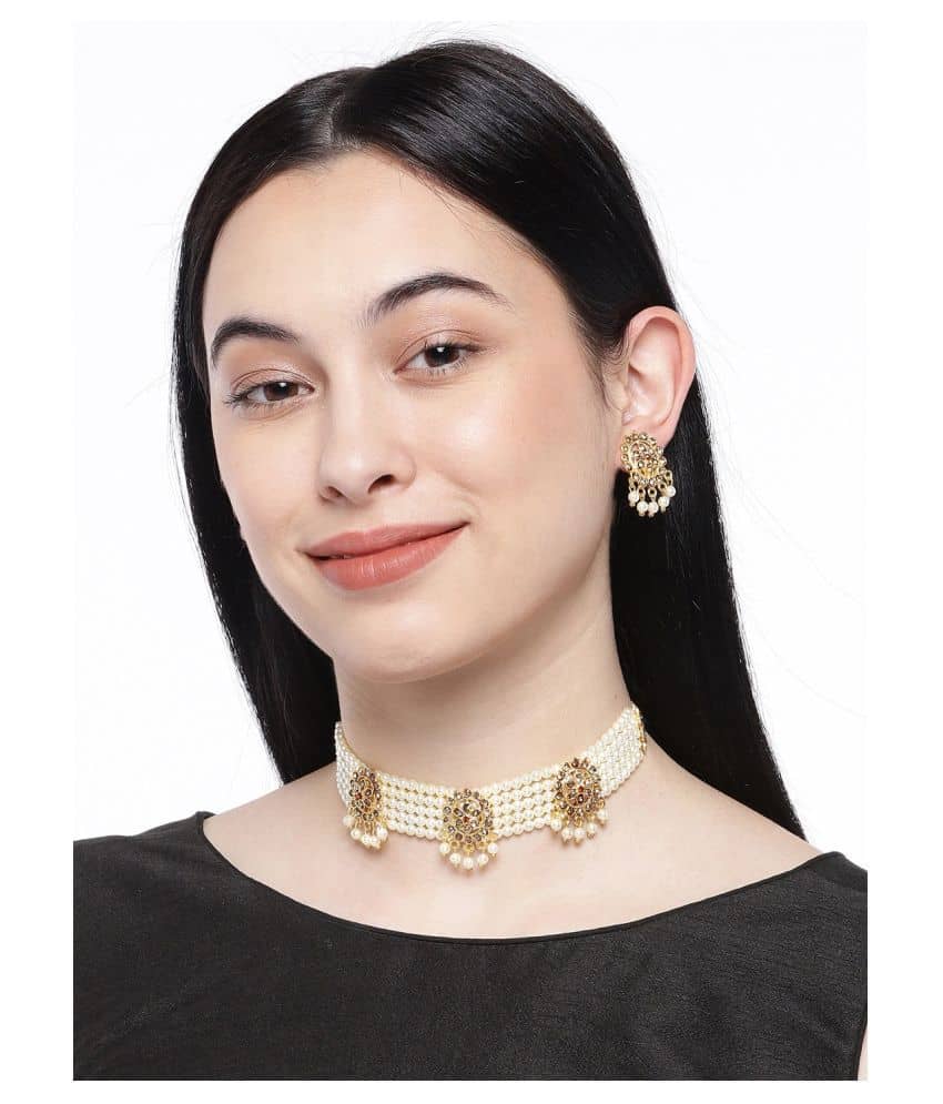 Asmitta Jewellery Zinc Golden Traditional Necklaces Set