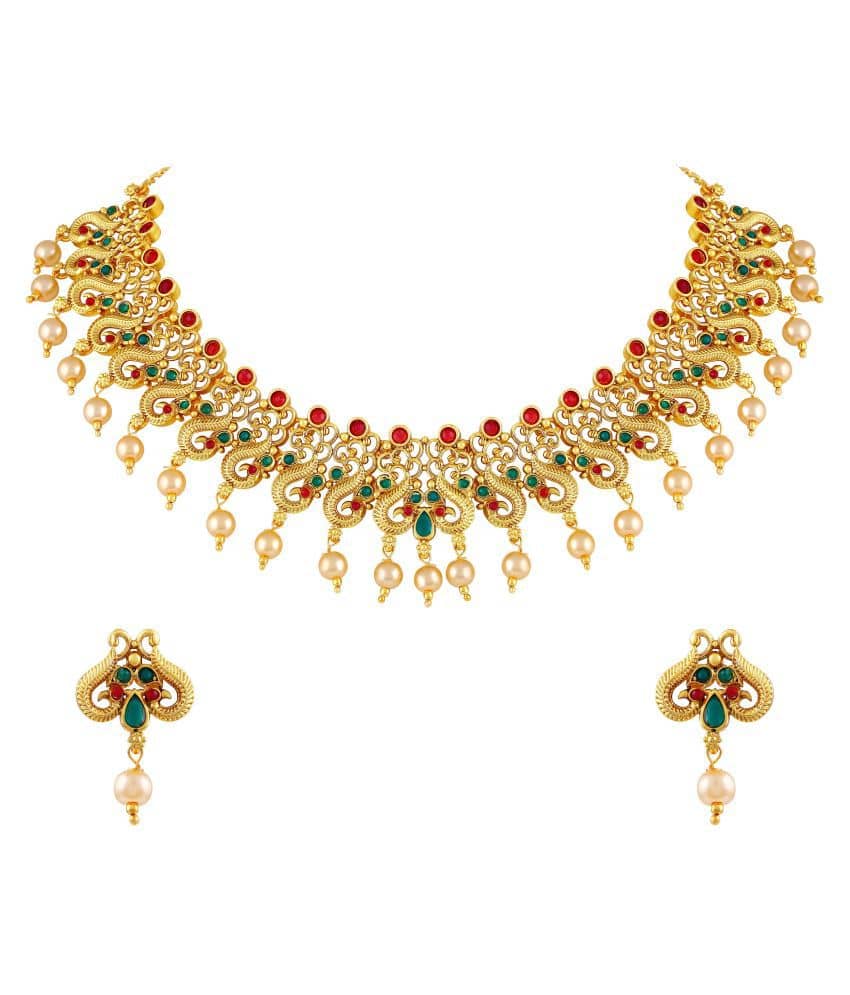 Asmitta Jewellery Zinc Golden Traditional Necklaces Set Choker