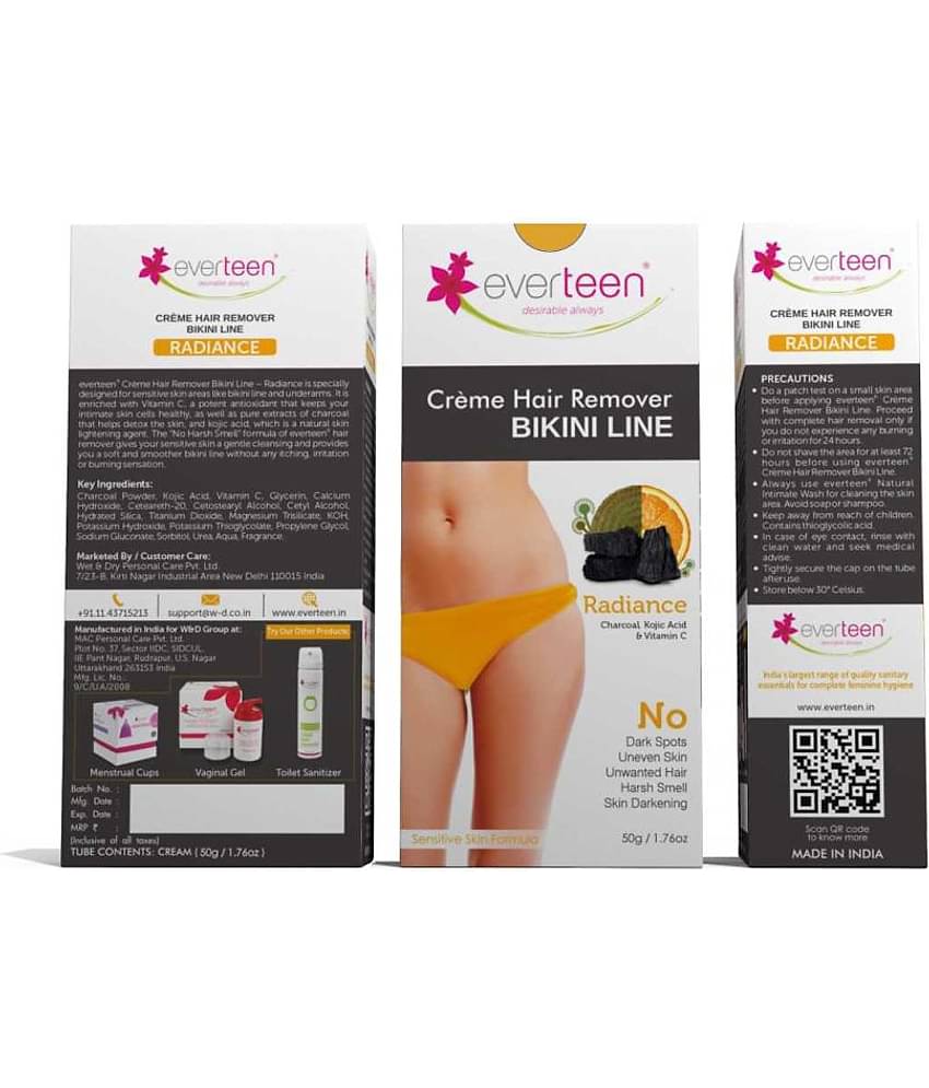 everteen RADIANCE Bikini Line Hair Remover Creme with Charcoal - 2 Packs (50g Each)