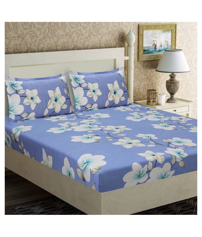     			Home Candy Cotton Floral King Bedsheet with 2 Pillow Covers -Blue