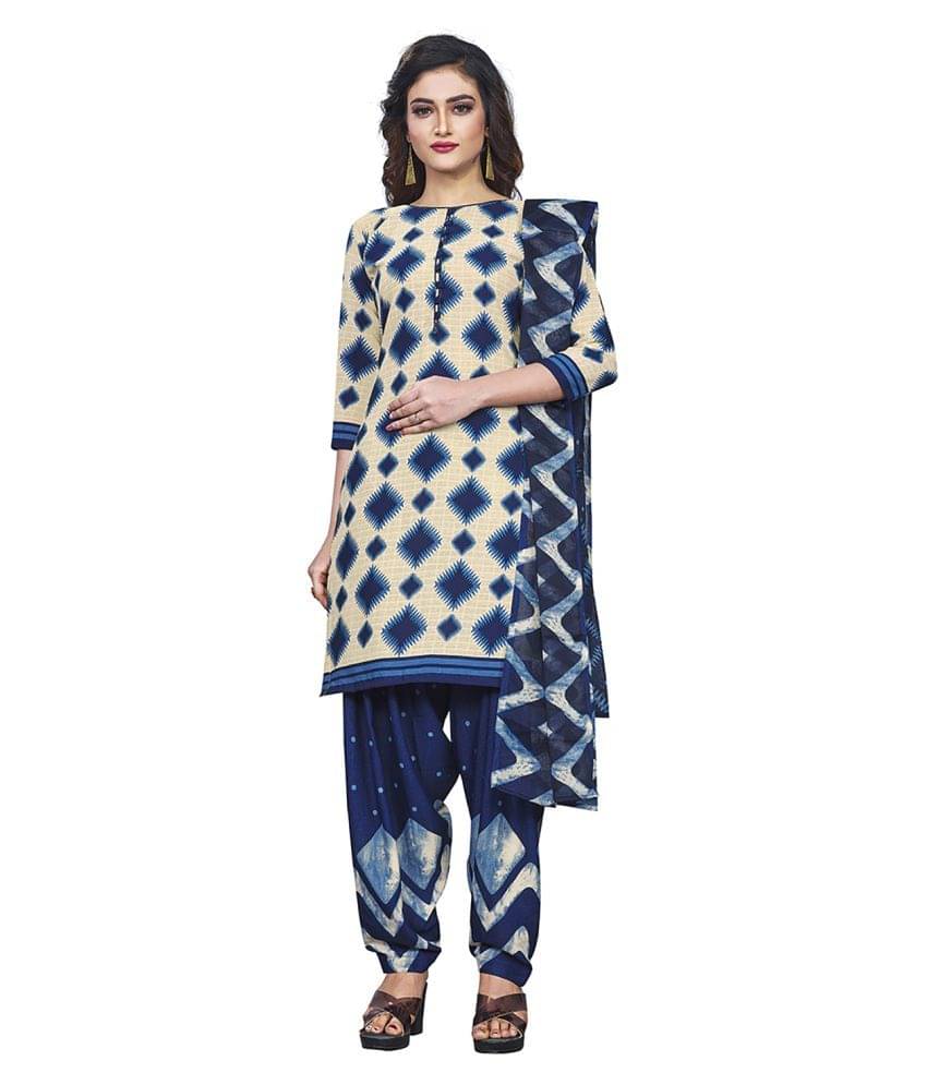 Jevi Prints Beige Crepe Unstitched Dress Material Jevi Prints Beige Crepe Unstitched Dress Material