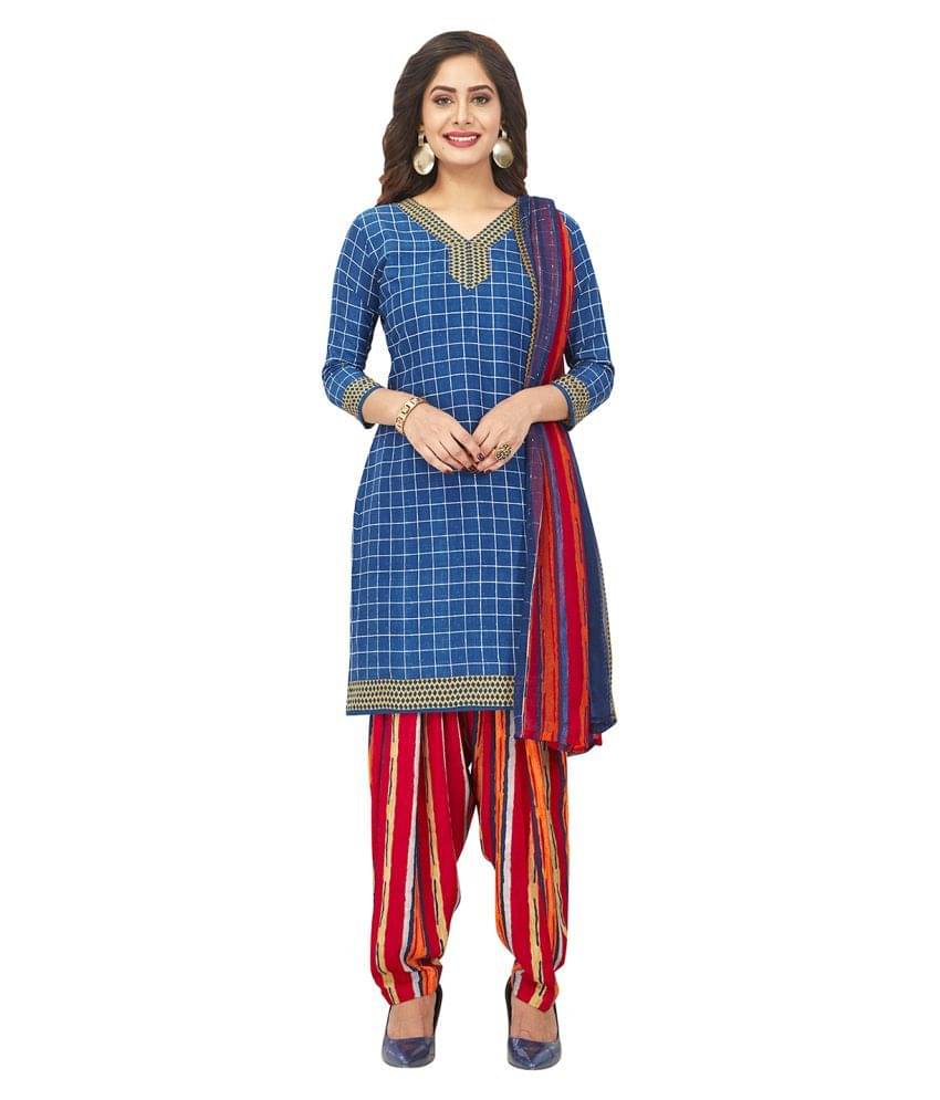Jevi Prints Blue Crepe Unstitched Dress Material Jevi Prints Blue Crepe Unstitched Dress Material