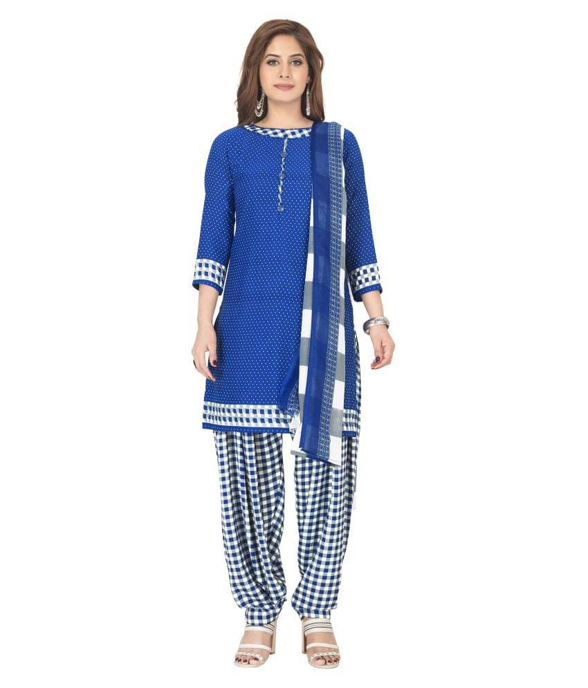 Jevi Prints Blue Crepe Unstitched Dress Material Jevi Prints Blue Crepe Unstitched Dress Material