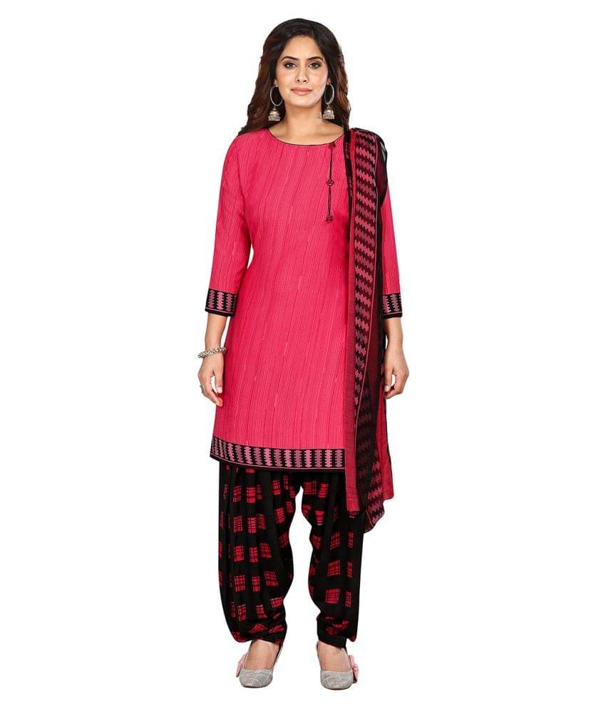 Jevi Prints Pink Crepe Unstitched Dress Material Jevi Prints Pink Crepe Unstitched Dress Material