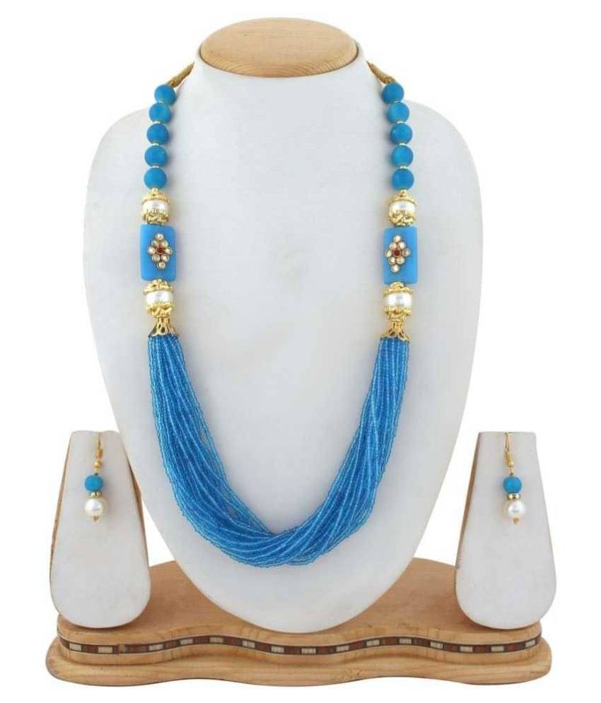     			Jewar Mandi - Blue Brass Necklace Set ( Pack of 1 )