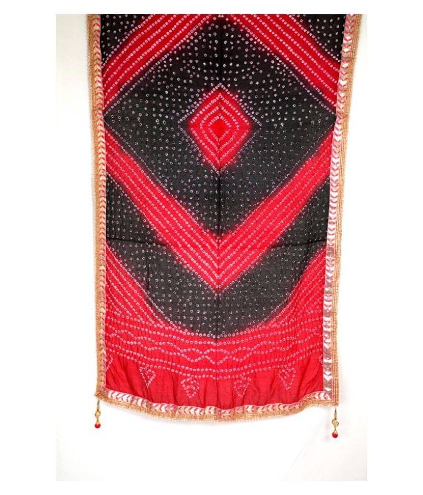     			Raj Black Art Silk Bandhej Dupatta