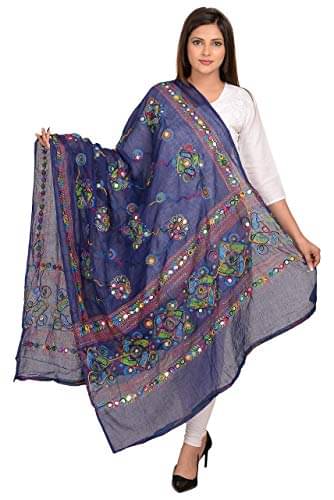 Raj Blue Cotton Aari Embroidered Dupatta Raj Blue Cotton Aari Embroidered Dupatta