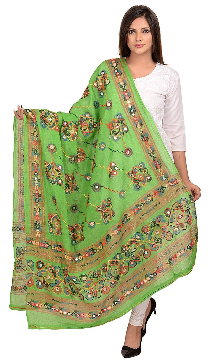 Raj Green Cotton Aari Embroidered Dupatta     			Raj Green Cotton Aari Embroidered Dupatta