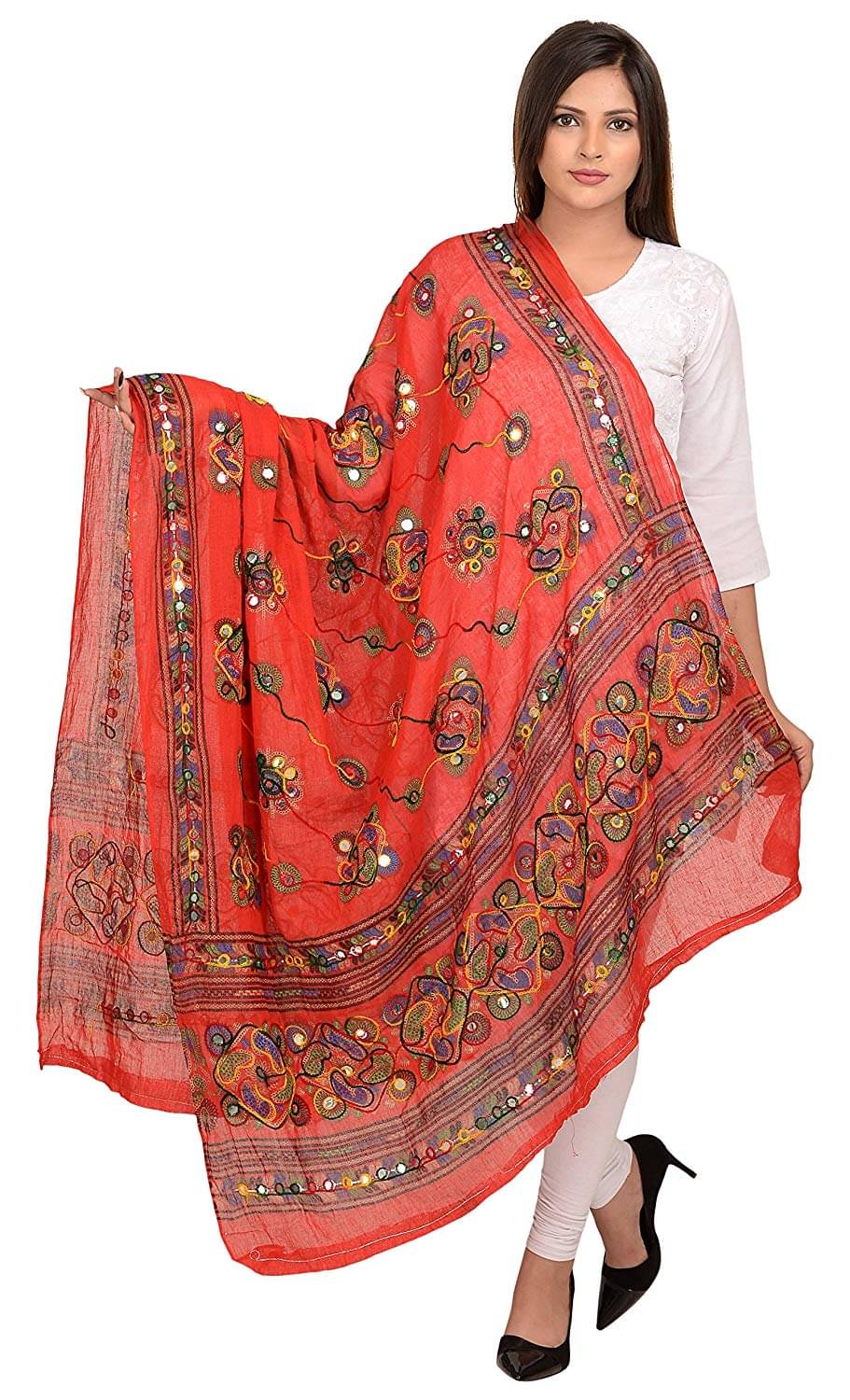     			Raj Red Cotton Aari Embroidered Dupatta
