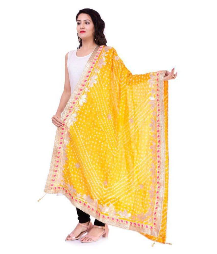     			Raj Yellow Art Silk Bandhej Dupatta