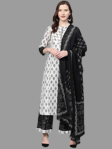 Yash Gallery Cotton Kurti With Palazzo Women's Stitched Salwar Suit - White ( )