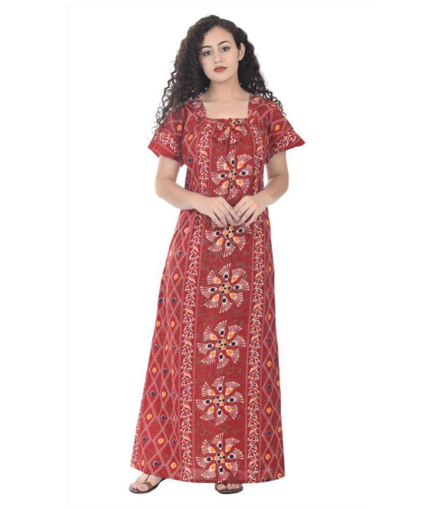     			Apratim Cotton Nighty & Night Gowns - Red