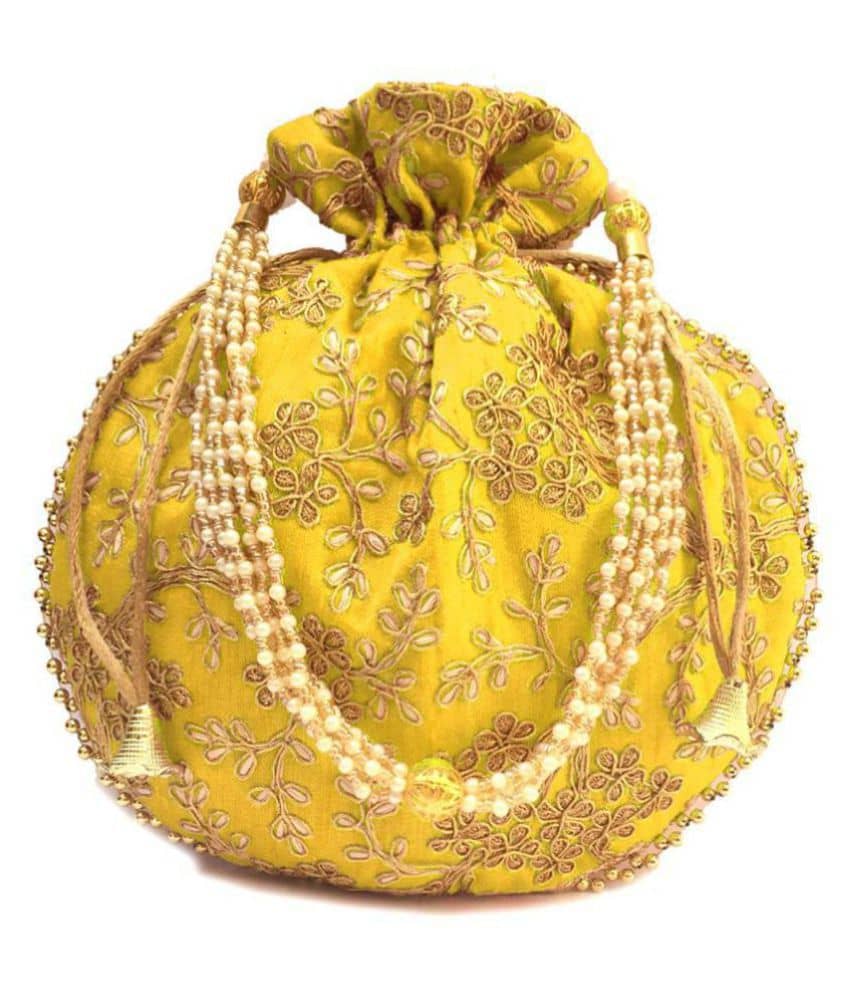 Apratim Yellow Silk Handheld - Handbags | Buy online on ZillyBuy