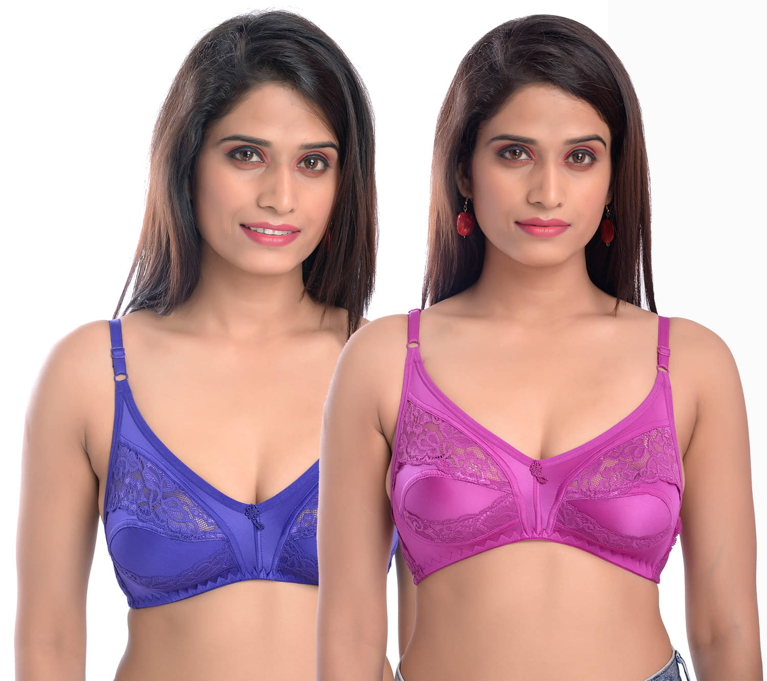 Elina Pack of 2 Lace Non Padded Women's T-Shirt Bra ( Multi Color )     			Elina Pack of 2 Lace Non Padded Women's T-Shirt Bra ( Multi Color )
