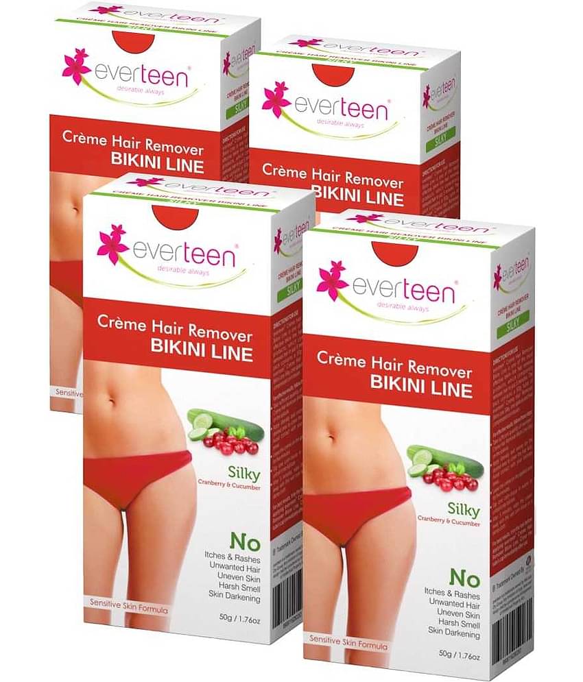 everteen SILKY Bikini Line Hair Remover Creme with Cranberry and Cucumber - 4 Packs (50g Each)