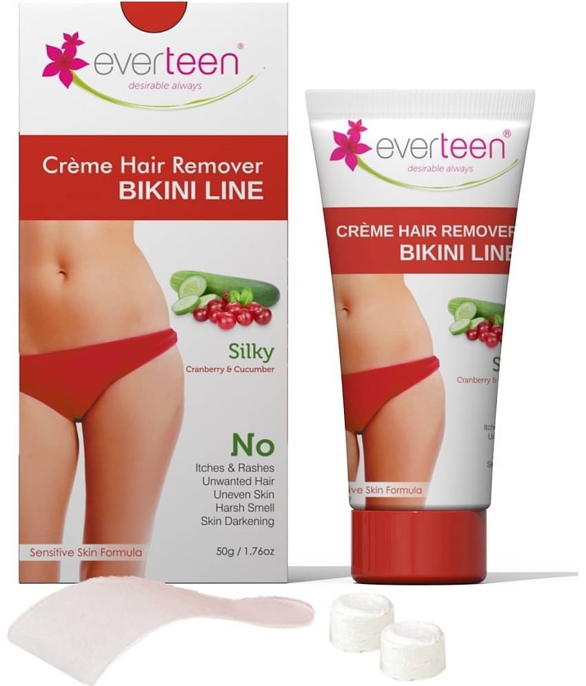 everteen SILKY Bikini Line Hair Remover Creme with Cranberry and Cucumber - 4 Packs (50g Each)