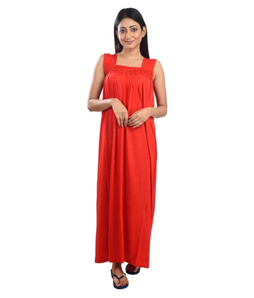 PIYALI'S CREATION WOMEN'S Cotton Night Dress - Red PIYALI'S CREATION WOMEN'S Cotton Night Dress - Red