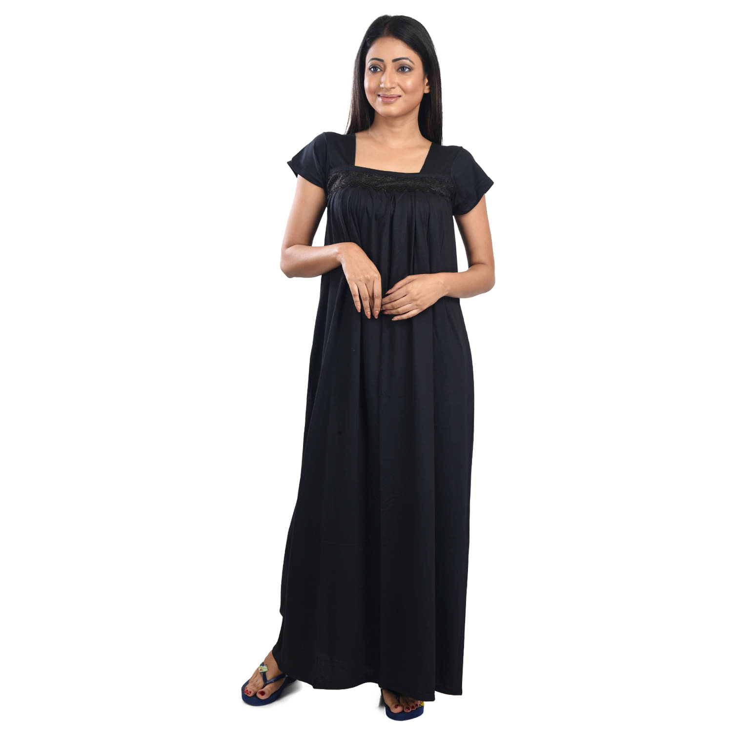 PIYALI'S CREATION WOMEN'S Cotton Night Dress - Black PIYALI'S CREATION WOMEN'S Cotton Night Dress - Black