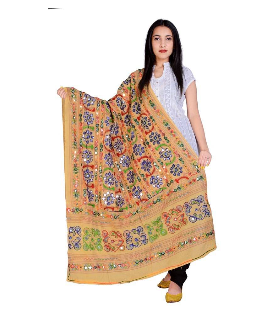     			Raj Beige Cotton Aari Embroidered Dupatta