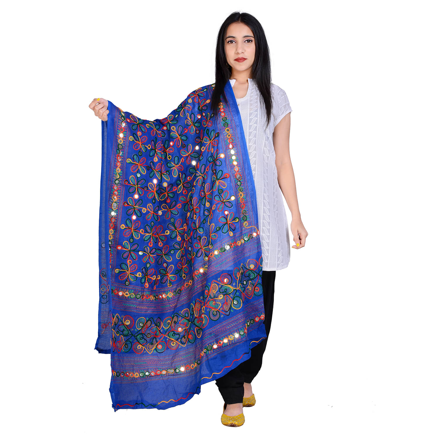     			Raj Blue Cotton Aari Embroidered Dupatta