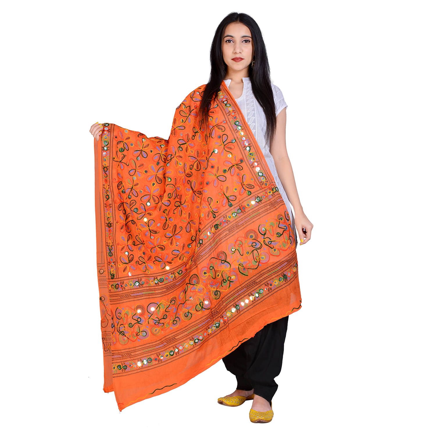     			Raj Orange Cotton Aari Embroidered Dupatta