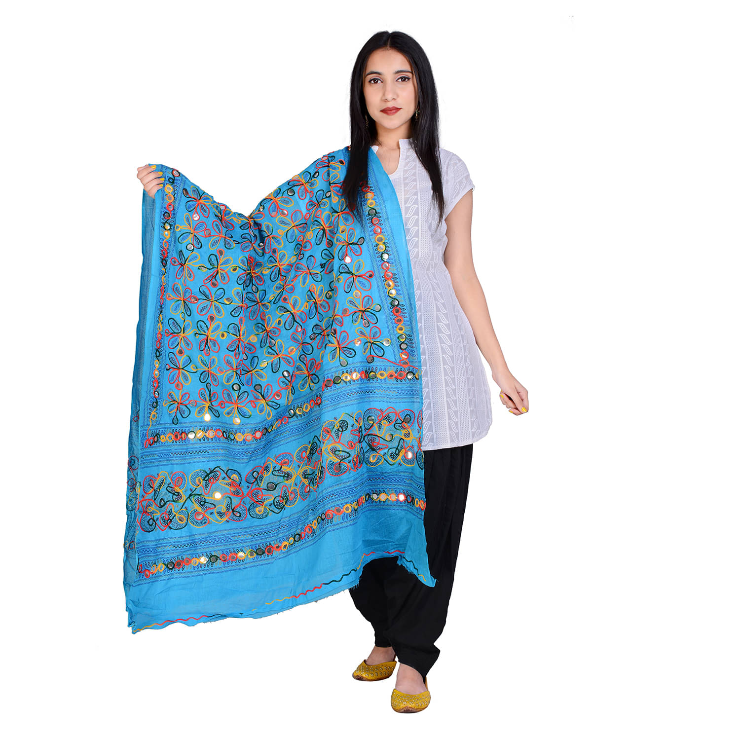     			Raj Turquoise Cotton Aari Embroidered Dupatta