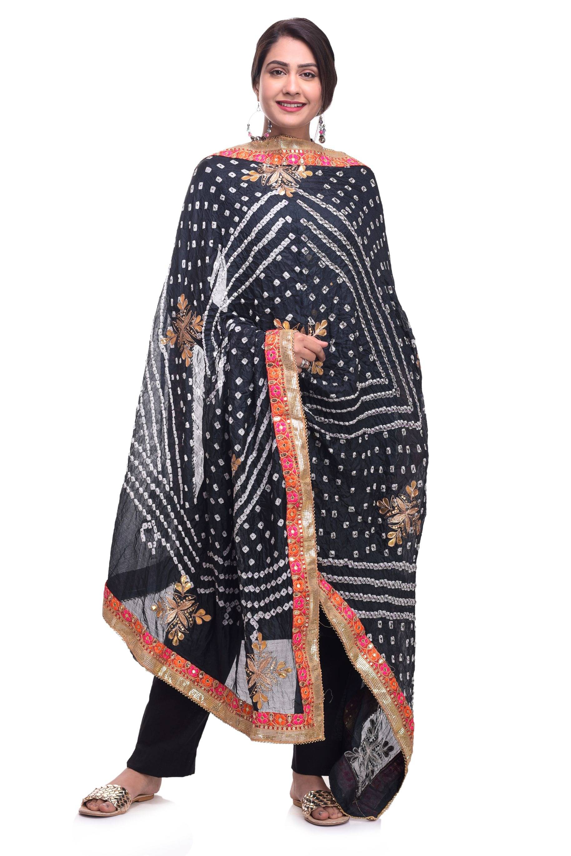 Raj Black Art Silk Bandhej Dupatta Raj Black Art Silk Bandhej Dupatta