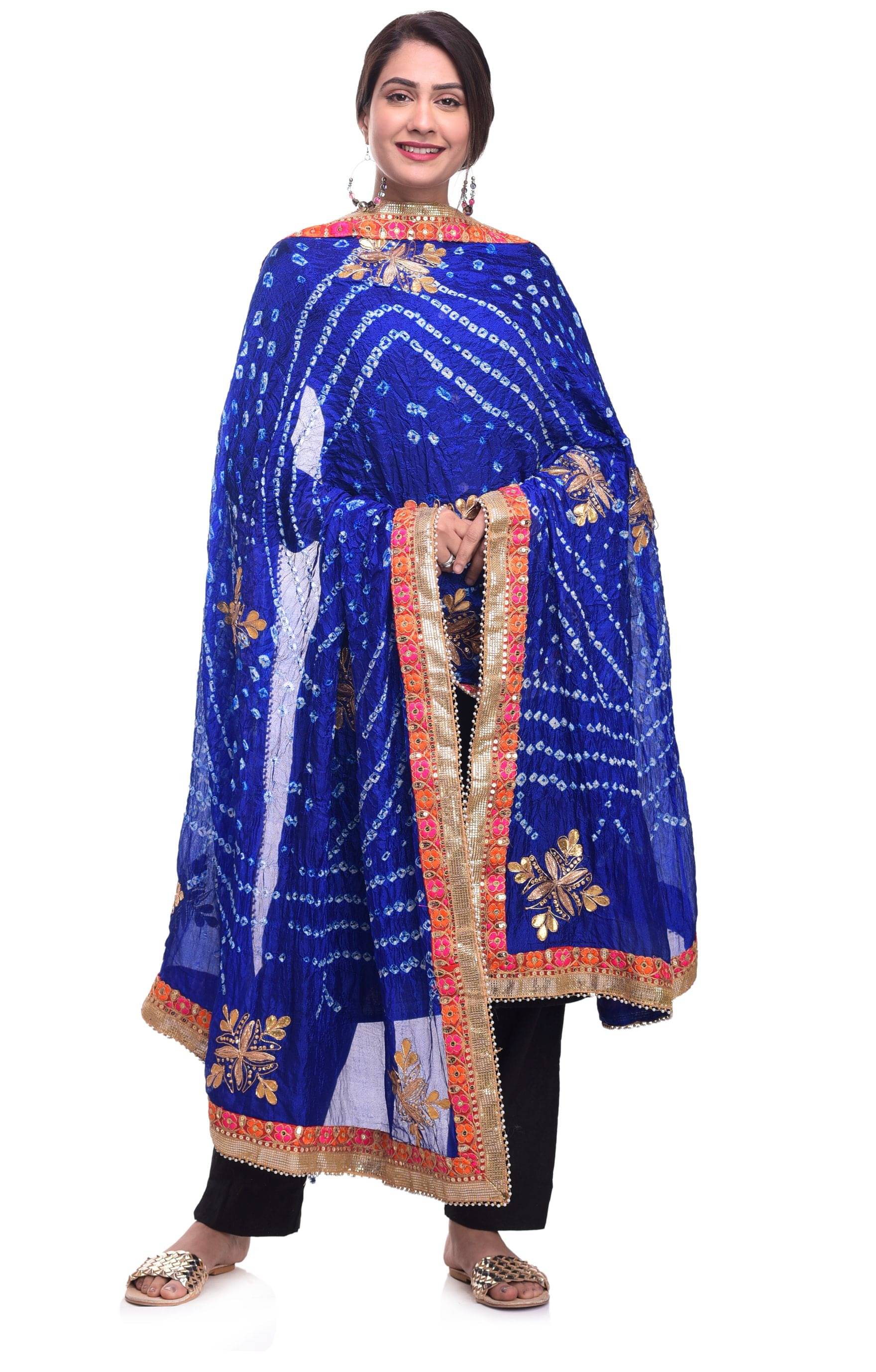 Raj Blue Art Silk Bandhej Dupatta     			Raj Blue Art Silk Bandhej Dupatta