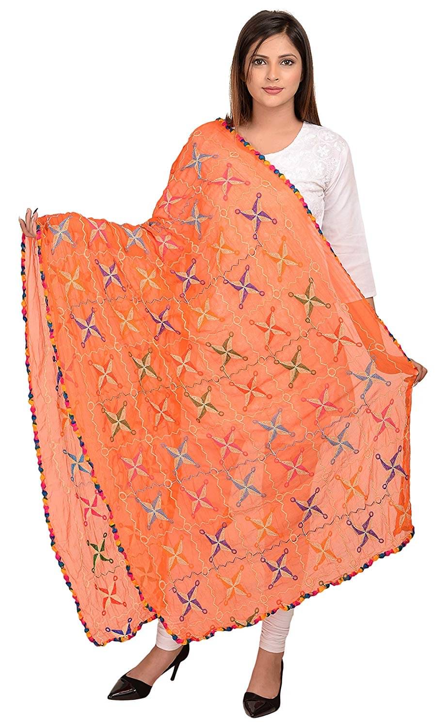 Raj Orange Chiffon Phulkari Dupatta Raj Orange Chiffon Phulkari Dupatta