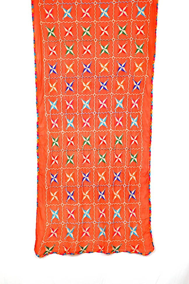     			Raj Orange Chiffon Phulkari Dupatta