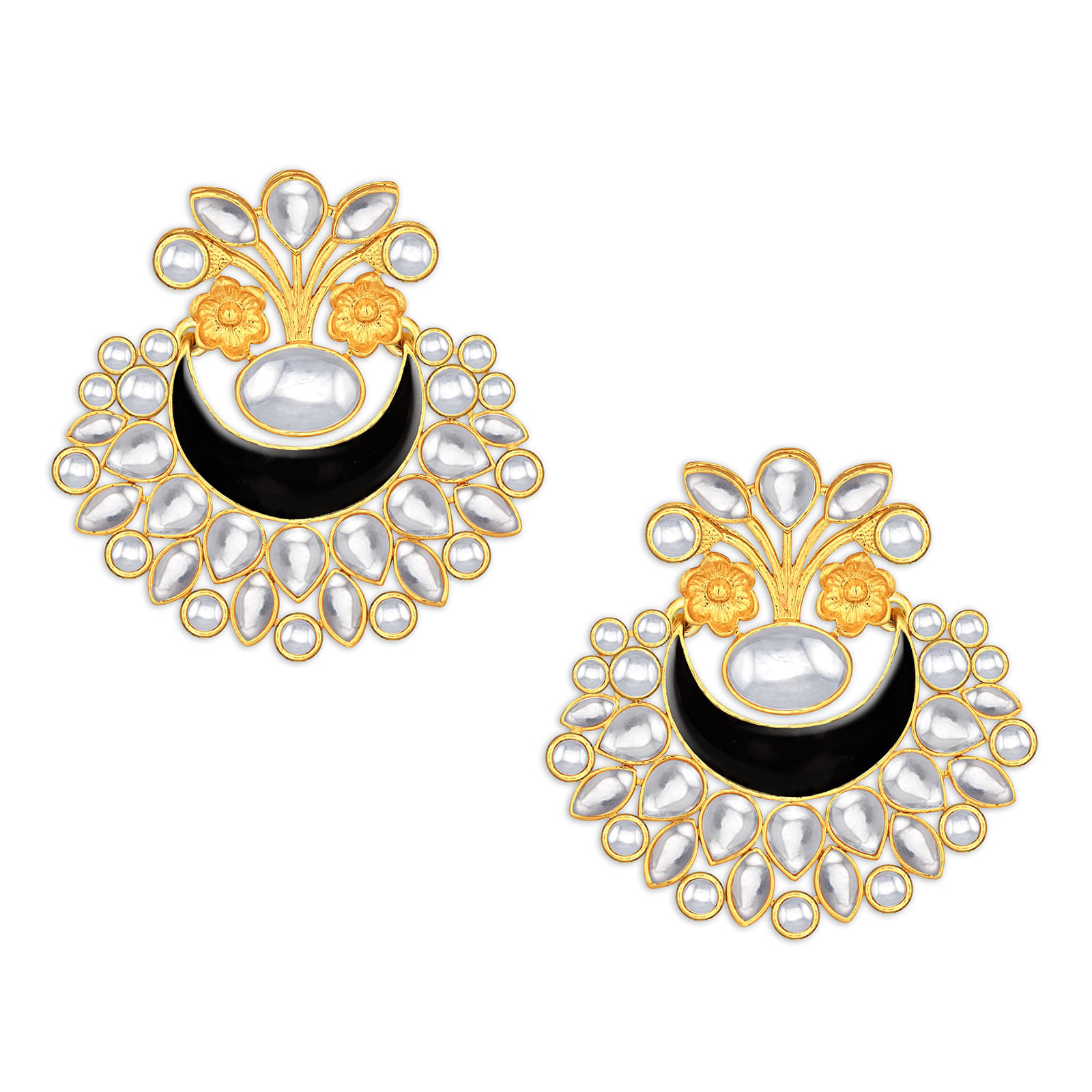    			Spargz Floral Festive Wear Gold Plated Kundan Chand Bali Earring For Women TER_189