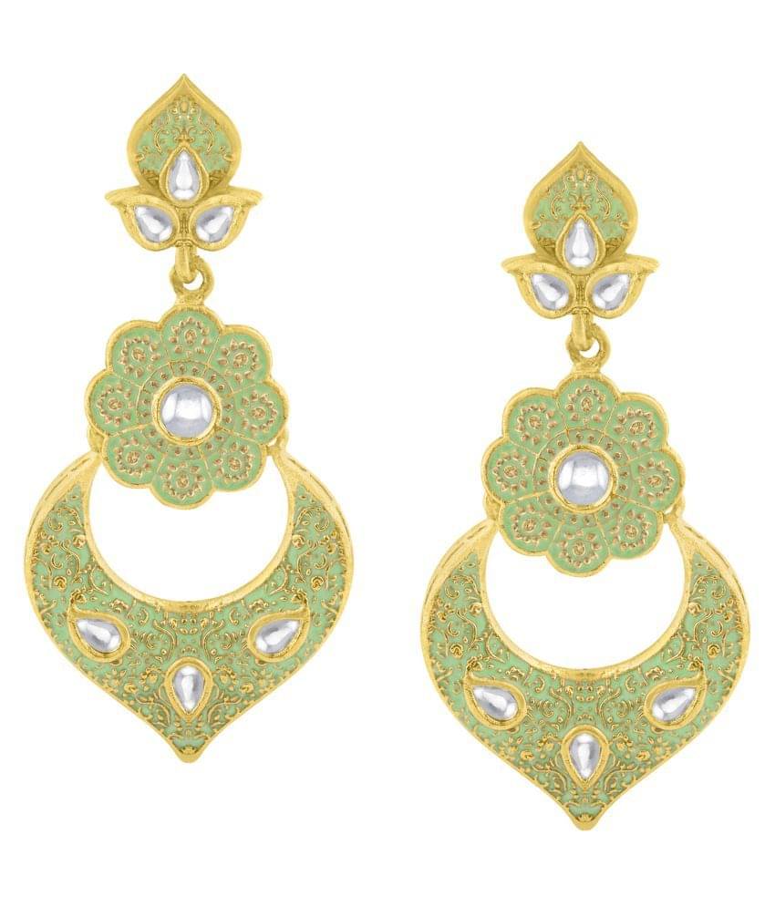     			Spargz Floral Meenakari Alloy Gold Plated Kundan Dangle Earring For Women TER_272