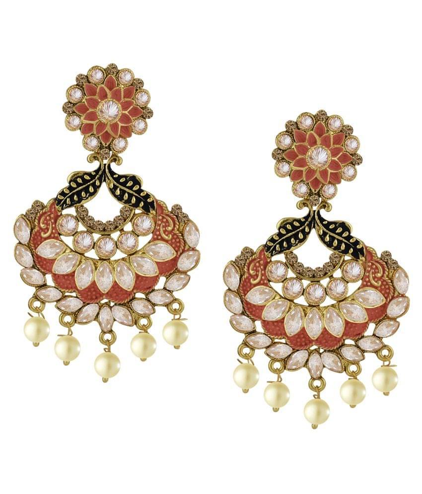     			Spargz Floral Meenakari Alloy Gold Plated AD Stone & Pearl Chandbali Earring For Women TER_306