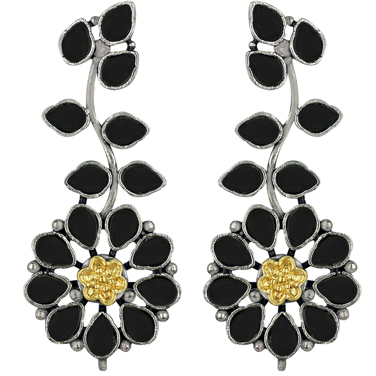     			Spargz Leaf Shaped Oxidised Festive Wear Rhodium Plated Ruby Dangle Earring For Women TER_050