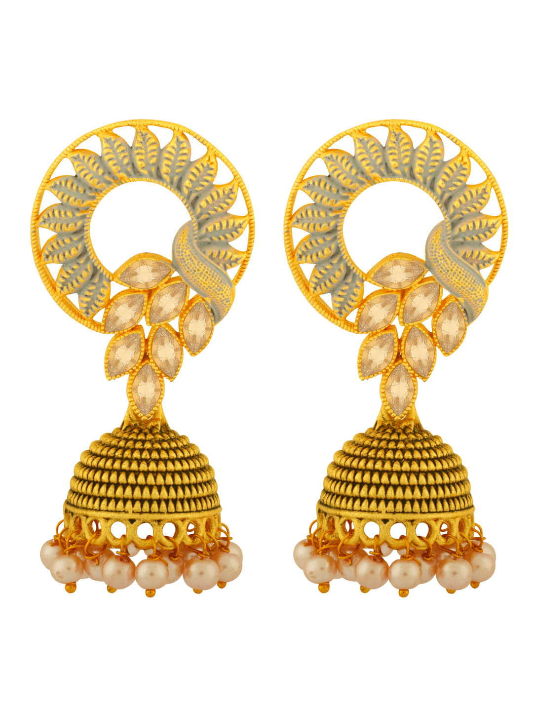     			Spargz Leafy Alloy Festive Wear Gold Plated Synthetic Stone & Pearl Jhumki Earring For Women TER_444