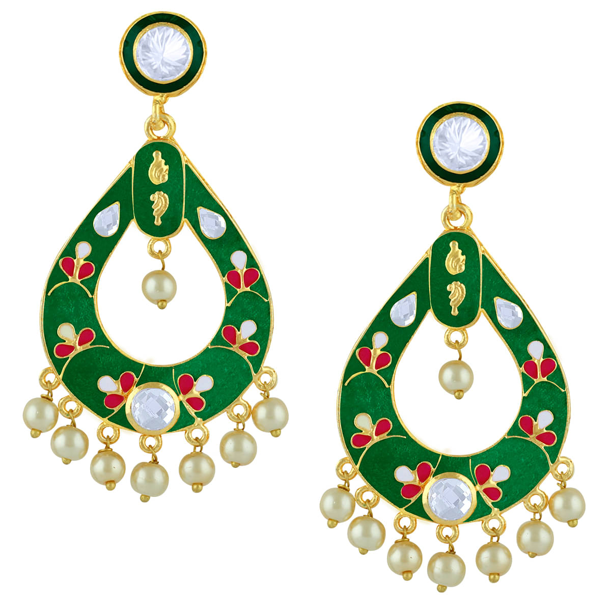     			Spargz Meenakari Festive Gold Plated AD Stone & Pearl Dangle Earring For Women AIER_1707