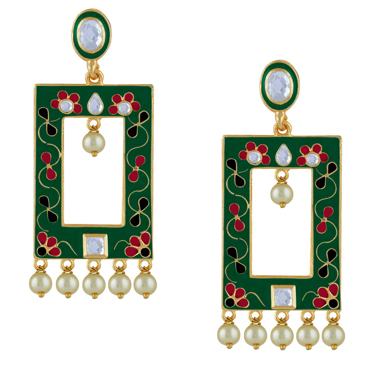     			Spargz Meenakari Festive Gold Plated AD Stone & Pearl Dangle Earring For Women AIER_1713