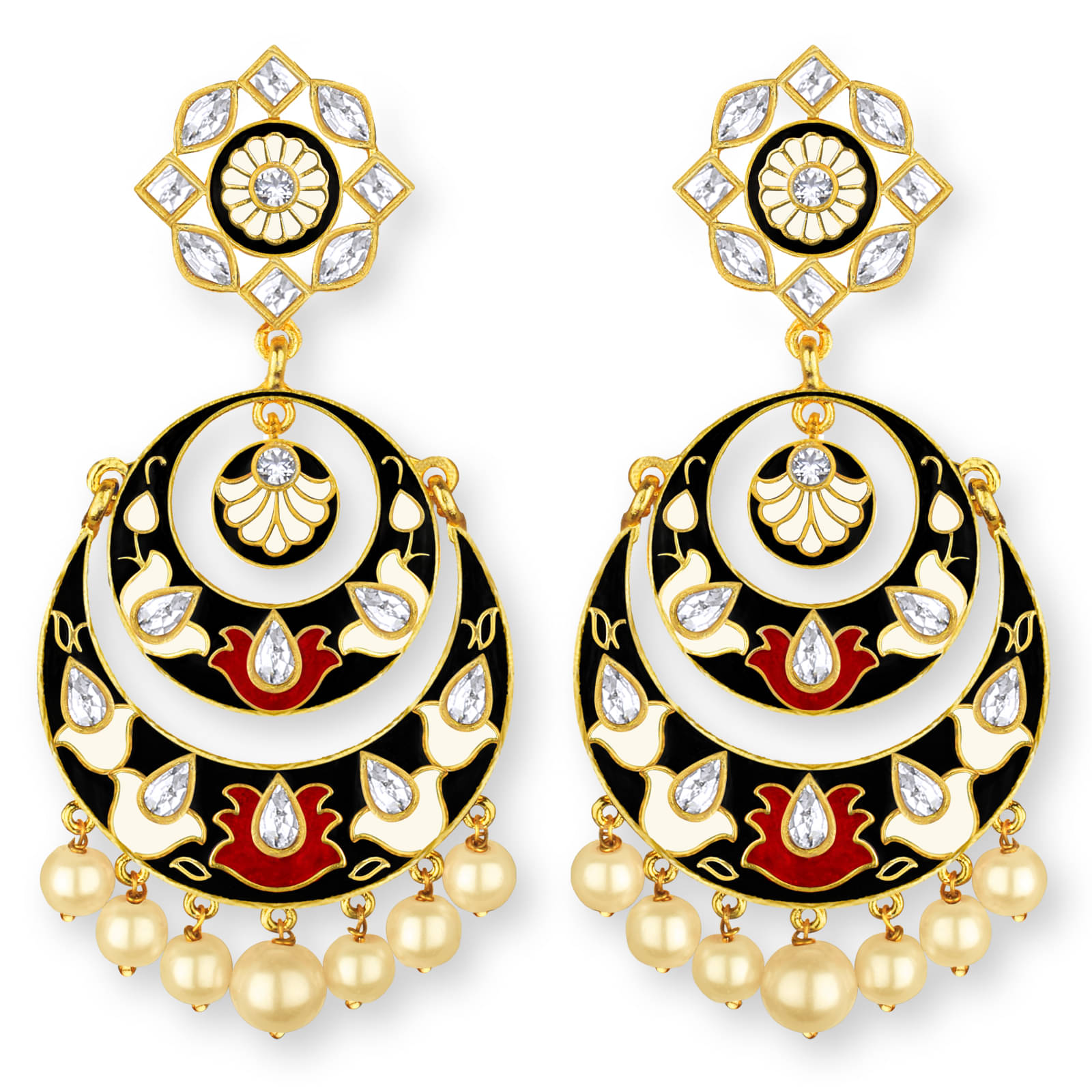     			Spargz Multicolor Meenakari Festive Wear Gold Plated Kundan & Pearl Chand Bali Earring For Women TER_090
