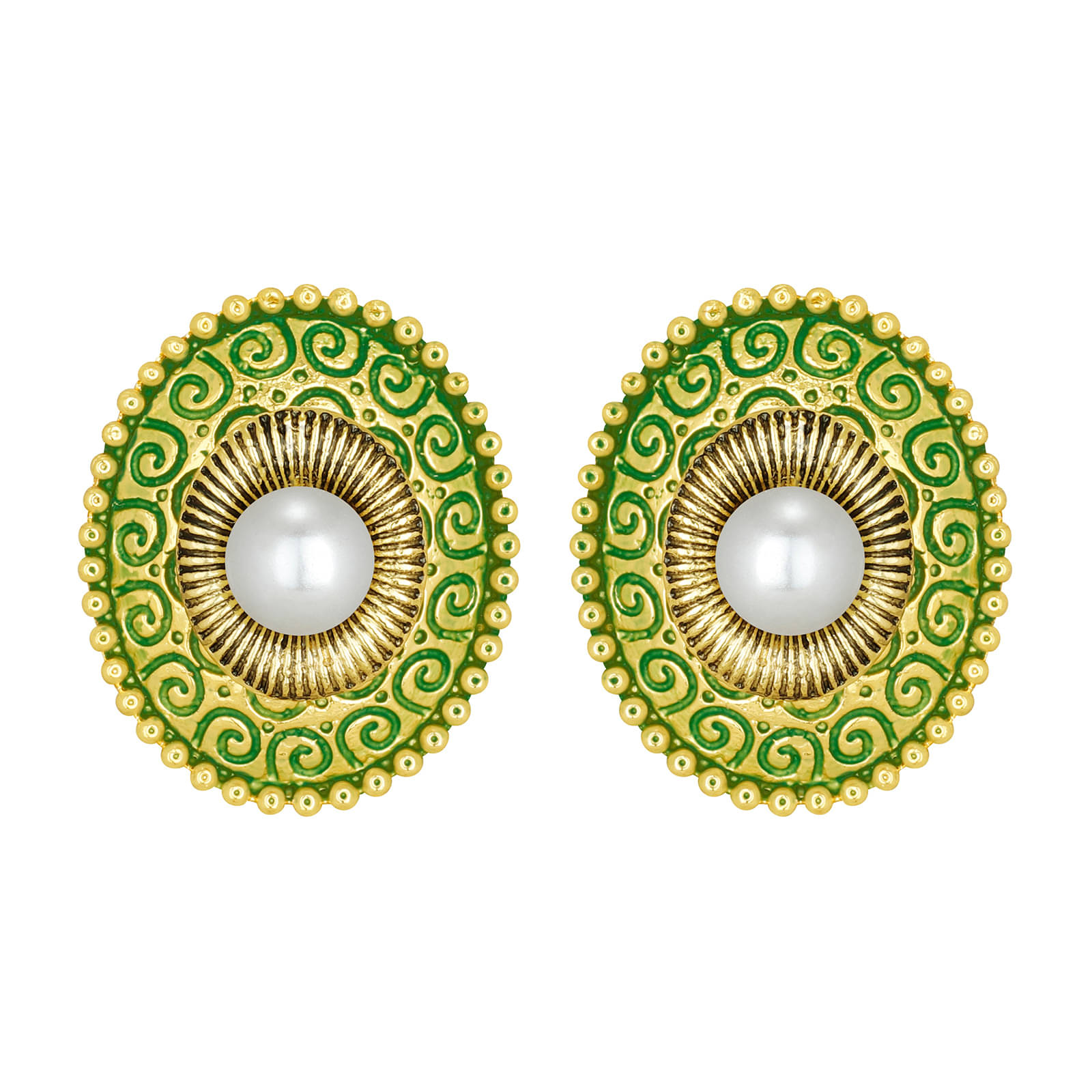     			Spargz Oval Stud Enamel Festive Wear Alloy Gold Plated Pearl Earring For Women TER_222