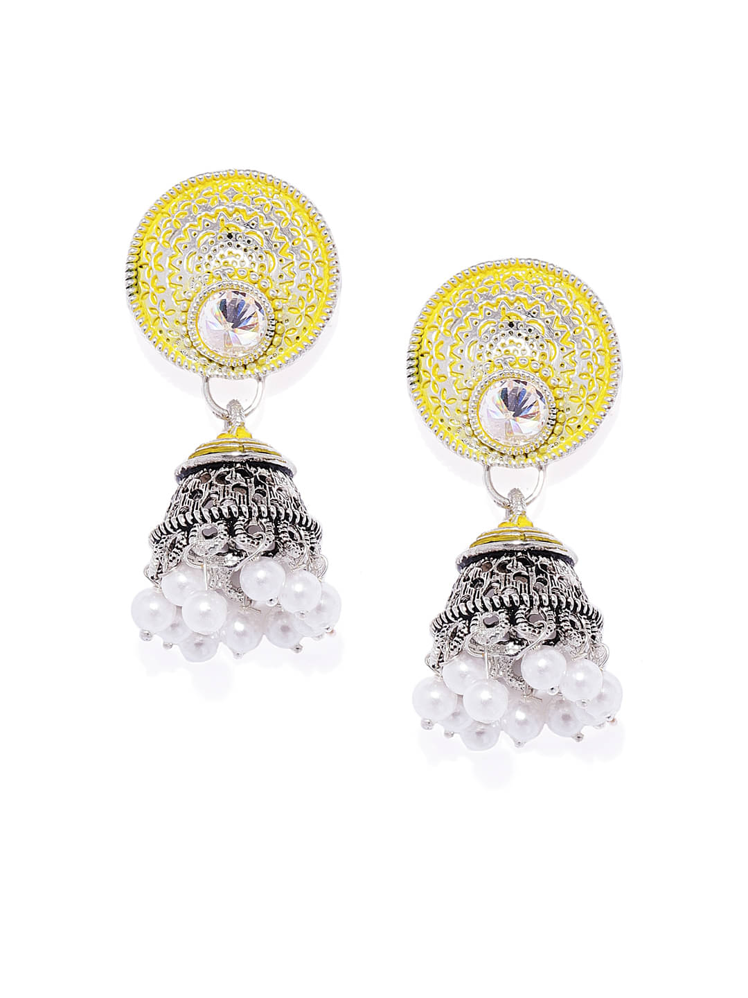     			Spargz Round Alloy Silver Oxidize Plated AD Stone Jhumki Earring For Women TER_231
