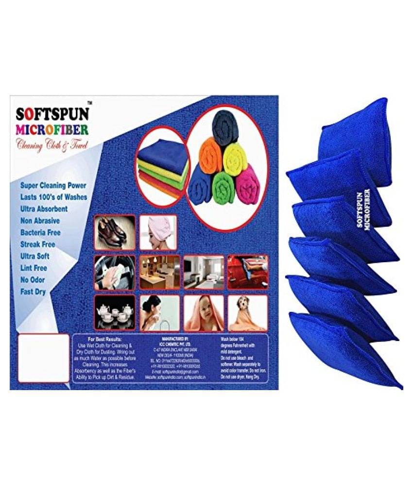     			SOFTSPUN Microfiber Reusable Square Polishing Pad, 6 Pieces Set, (Blue) Multipurpose. Ultra-Soft Applicator Pads with Finger Band Perfect Cleaning for car, Bike, Window, and More.