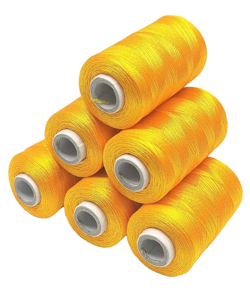 PRANSUNITA Silk ( Resham ) Twisted Hand & Machine Embroidery Shiny Thread for jewelry designing, embroidery, art & craft, Tassel Making, Fast Color, Pack of 6 spool x 300 mts each, Color- Golden Yellow - Stationery | Buy online on ZillyBuy