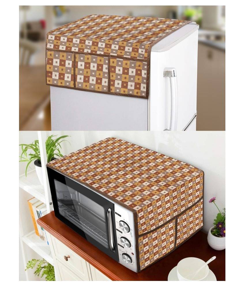 E-Retailer Set of 2 Polyester Brown Fridge Top Cover E-Retailer Set of 2 Polyester Brown Fridge Top Cover