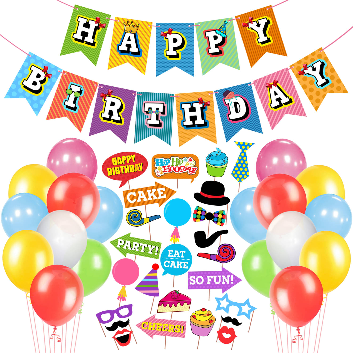     			Multicolour Happy Birthday Decoration Kit 51Pcs Set for Husband Wife Kids Boys Girls Decorations Items Combo with 1 Set HBD Banner : 25 Pcs Multicolour (Pack of 51)