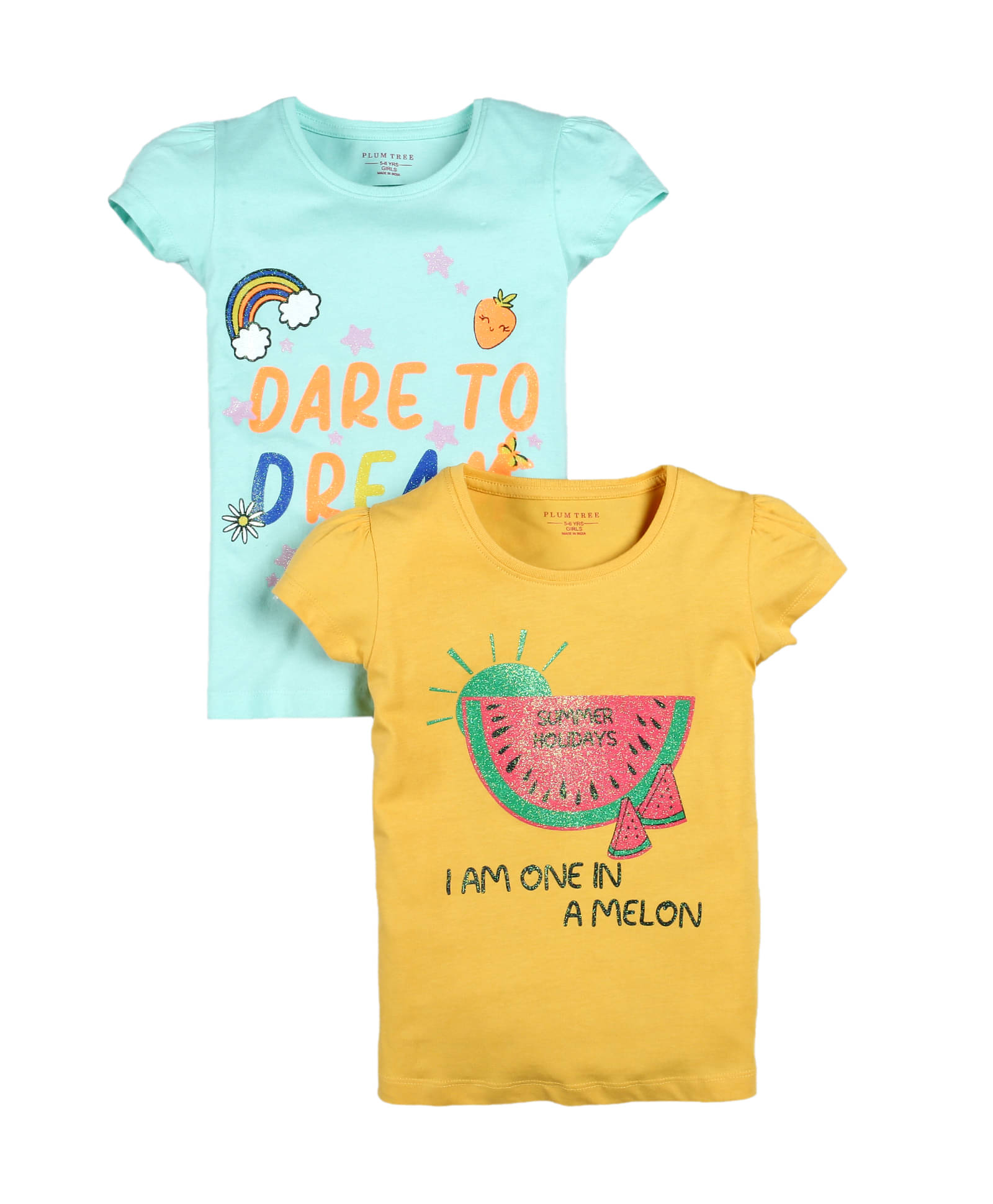Plum Tree Girls Dare To Dream Print  T-shirt( Pack of 2)     			Plum Tree Girls Dare To Dream Print  T-shirt( Pack of 2)