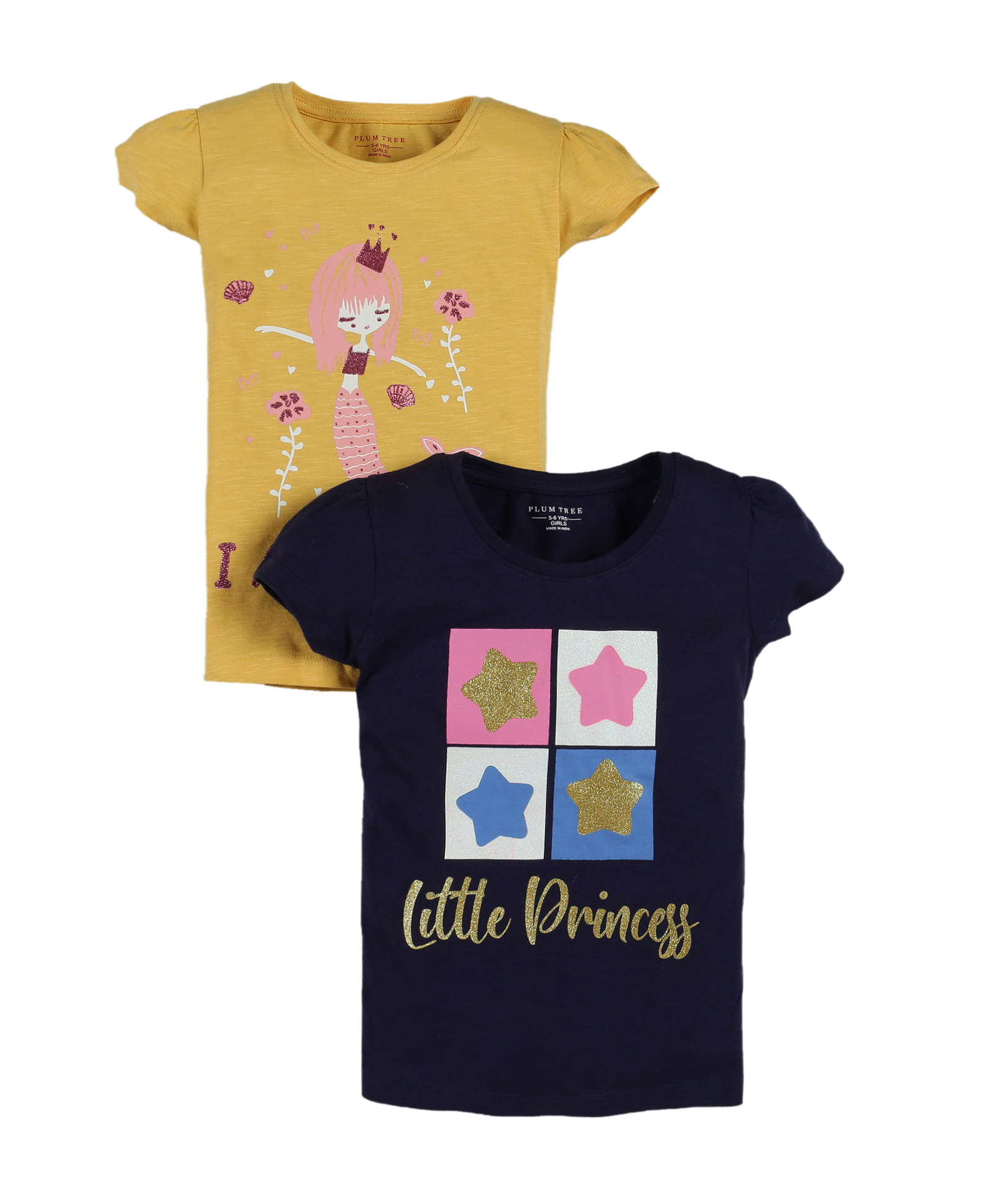     			PLUM TREE Pack of 2 Girls 100% Cotton T-Shirts ( Multi )