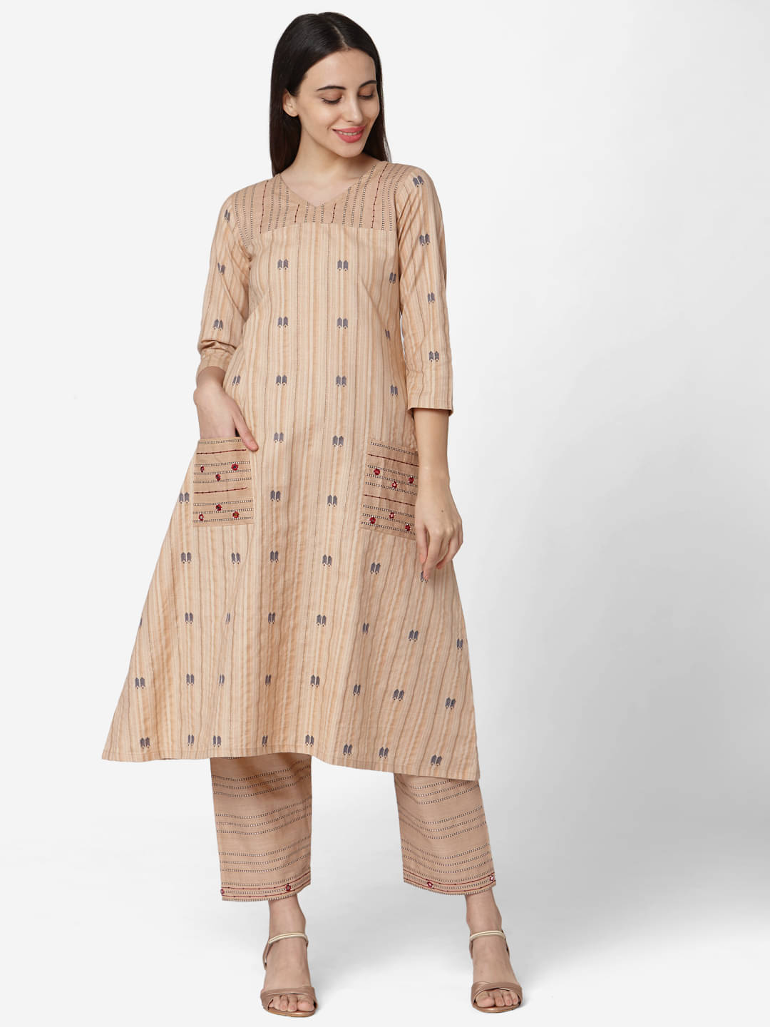 Aarrah Brown Cotton A-line Kurti Aarrah Brown Cotton A-line Kurti