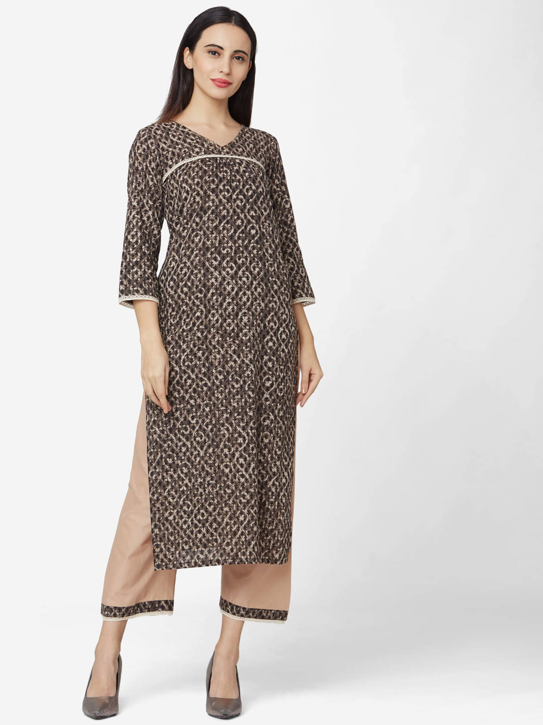 Aarrah Brown Cotton Straight Kurti Aarrah Brown Cotton Straight Kurti